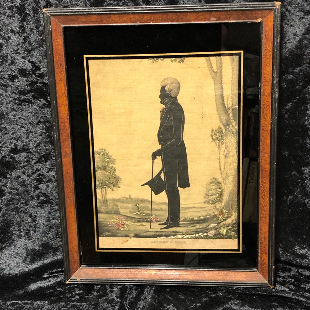 Antique Andrew Jackson Silhouette on Linen With Embroidery